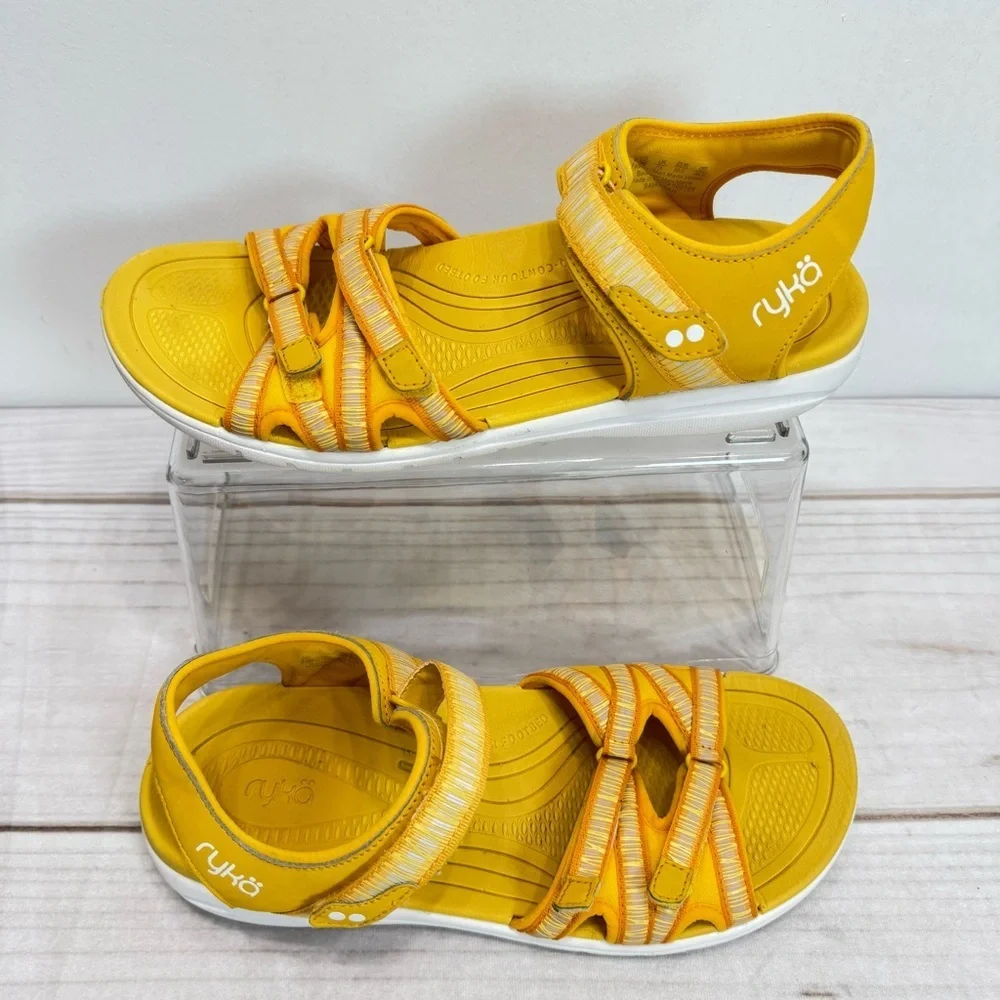 Ryka Yellow Savannah Sport Sandals Contoured Footbed Comfort Arch Support